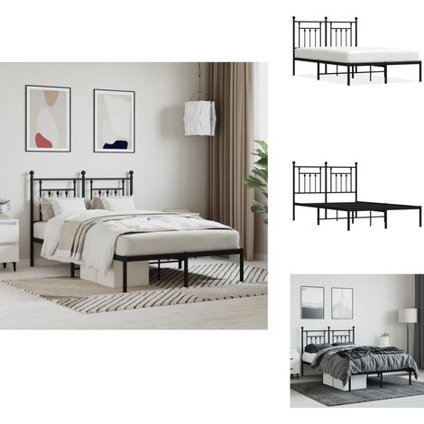 Cadre de lit métal sans matelas avec tête de lit noir 120x200cm - Cadre De Lit - Lit Double - Lit Metal - Lit Noir - Meuble Chambre (1/5)
