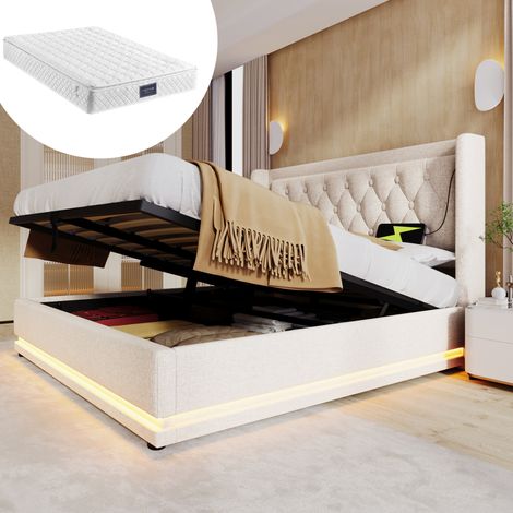 Bett Doppelbett Stauraum 140x200 Baumwolle Beige OKMYHOME (1/5)