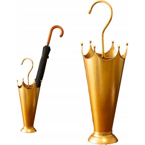Portaombrelli Oro in Metallo Design Moderno Porta Ombrelli da Ingresso 23.5x63cm (1/5)