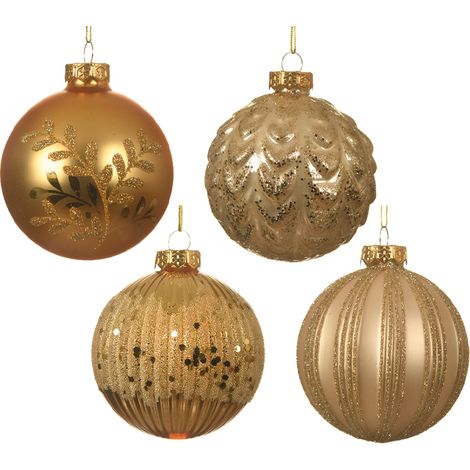 Pallina di Natale oro assortite con decorate con glitter Ø8cm
