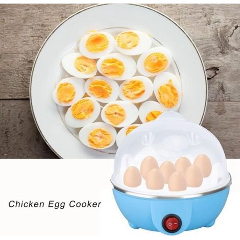 Cocedor de 7 huevos: Cocedor automático rápido de 350 W con apagado automático y protección contra sobrecalentamiento. Forma de pollo. Incluye vaso medidor de acero inoxidable sin BPA. Azul (UE).