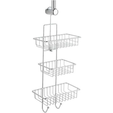 QORVA-Caddie de douche  Milano 3 étagères chrome 25 x 62 cm avec 3 paniers de douche et 2 crochets accessoire de douche pratique en métal pour rangement de douche et organisateur salle de bain