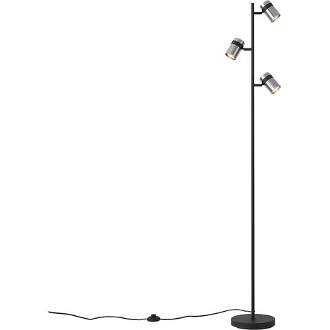 QAZQA Modern Floor Lamp Black with Smoke Glass 3-Lights Rotatable