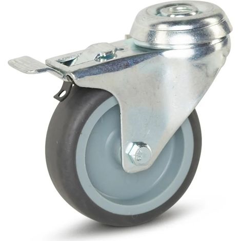 Roue de meuble pivotante freinée - MESO - Trou central - 75 mm - 60 kg (1/2)