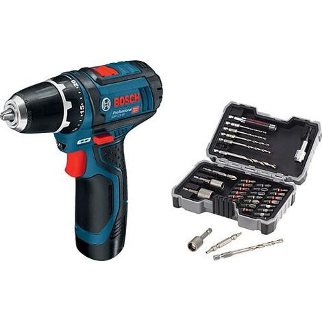 Perceuse-visseuse sans fil 12 V GSR 12V-15 Bosch avec 2 batteries 2,0 Ah et chargeur, y compris jeu de forets à métaux et (1/5)