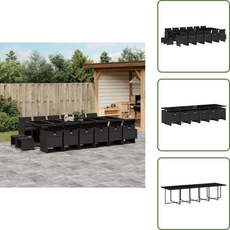 Cojines para sillas - vidaXL Set de muebles jardín 17 pzas con cojines ratán sintético negro - Cojines para taburetes