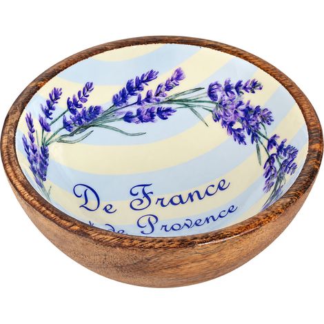 Petit bol en bois de manguier décor lavande de Provence 15 cm