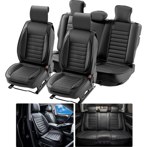 VEVOR Fundas Universales para Asientos Delanteros y Traseros de Automóvil, Juego Completo de Asientos, 9 Piezas de Fundas para Asientos de Piel Sintetica, Diseño Semicerrado, para los Autos, Negro