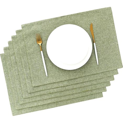Sets de table en tissu lavable, lot de 6, sets de table verts en lin pour table à manger (1/4)