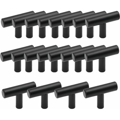 Nazalus-Hot Sale-Packung mit 20 Edelstahl-T-förmigen Küchenschrankgriffen – Schubladenstange, Schränke, Türen, Möbel, Badezimmer, Schlafzimmer und Kleiderschränke – Schwarz