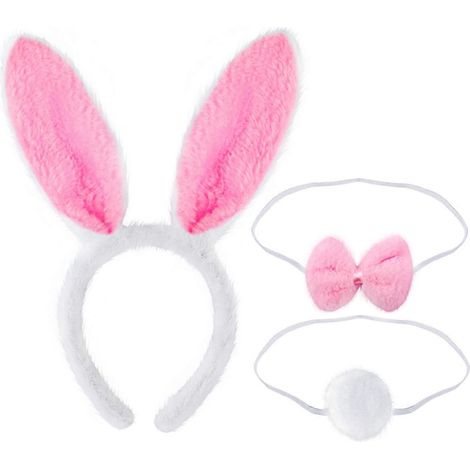 Ensemble de 2 accessoires mignons pour cheveux : serre-tête, bandeau queue de lapin, accessoires de déguisement pour fille (oreilles de lapin).-White (1/3)
