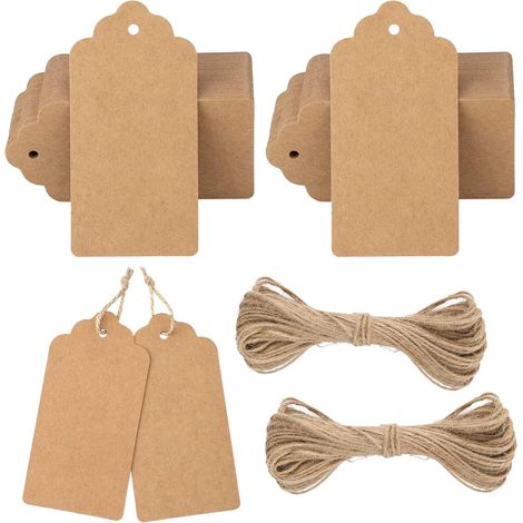 100PCS Étiquettes Kraft,5x10cm Étiquettes Cadeaux Marron  Etiquette Kraft avec Ficelle Jute 20m pour Bricolage Emballage Cadeau de Noël,Mariage,Fête,Artisanat
