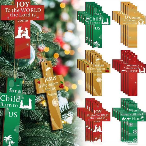 Croix En Bois - Décoration De Noël Pour Arbre À Croix - Suspension Avec Corde - Lot De 24 Pièces (1/5)