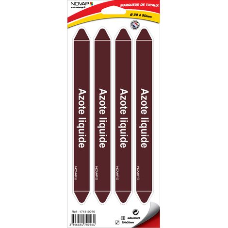 Planche de 4 marqueurs de tuyauterie 250 x 26 mm pour Ø 20 à 50 mm - Azote liquide - 4700564