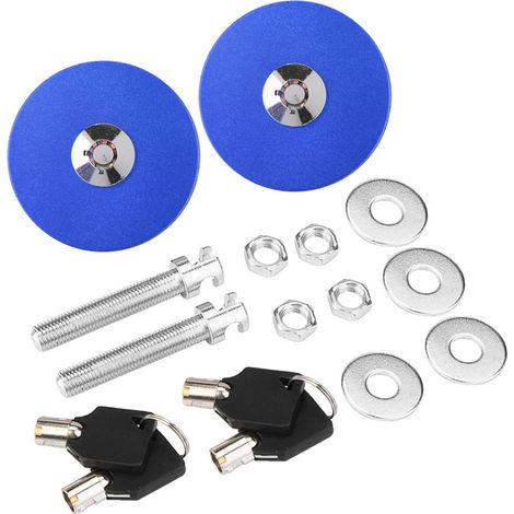 Kit de verrouillage universel pour capot moteur avec goupille de sécurité et clé (Bleu) (1/5)