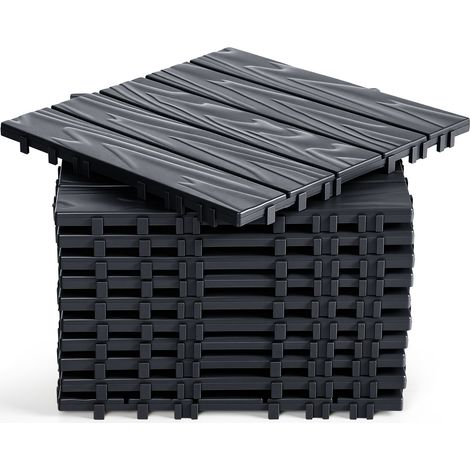 Jiubiaz Pavimento esterno in plastica 11 piastrelle 30x30x2 cm, antracite, motivo rilievo 5 listelli, posa senza colla (1/5)