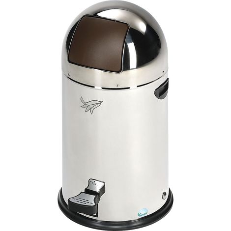 VAR, Poubelle à poussoir, inox avec pédale, marron, capacité