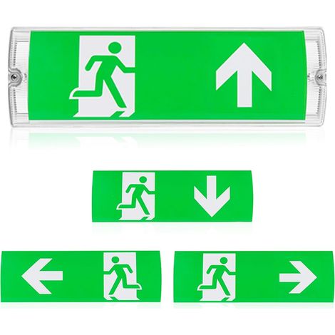 Éclairage d'urgence LED, lumière de sortie de secours LED, lumière de sortie de secours étanche IP65 avec batterie de secours, panneau de sortie de secours éclairé 3H, 4 pictogrammes (1/5)