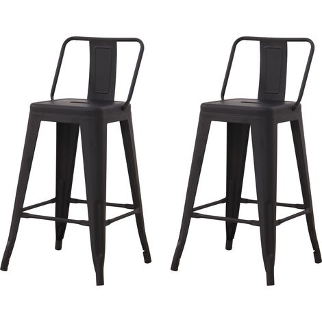 Hobag – Lot de 2 tabourets de bar industriel avec dossier – Hauteur assise 63 cm – Métal noir – Style loft