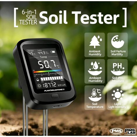 6-in-1 Multifunktions-Bodentester: pH-Wert, Nährstoffe, Sonneneinstrahlung, Temperatur und Feuchtigkeit. Ideal für Gärten, Rasenflächen und Zimmerpflanzen. (1/5)