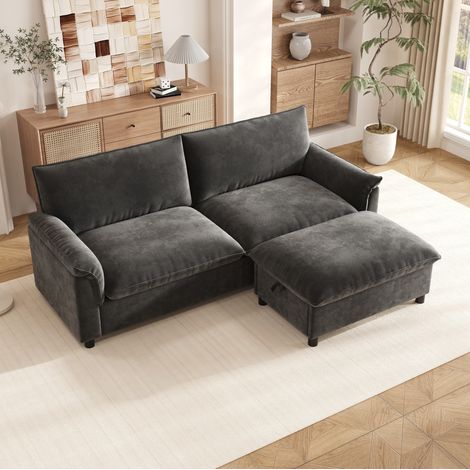 Canapé d'angle modulaire 216 x 77 x 82 cm avec 1 pouf mobile, dossier haut, chenille gris DESVIAE (1/5)