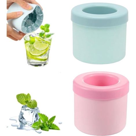 Juego de 2 bandejas redondas de silicona para cubitos de hielo，Capacidad para 60 cubitos por llenado，Ideales para bebidas frías (azul y rosa) (1/5)