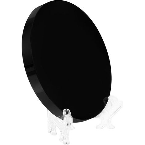 Runder schwarzer Obsidianstein mit stabilem Acrylständer (1/5)