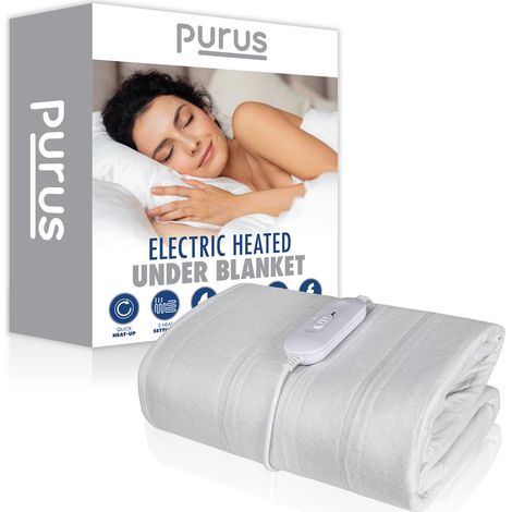 Purus Single Electric Blanket 135x65cm Soft Fleece Fitted Underblanket 3 Heat Settings White (1/5)