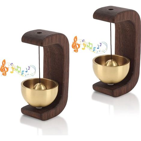 Lot de 2 cloches magnétiques pour porte - En bois de noyer noir (1/5)