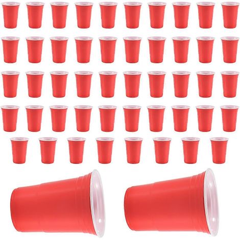 Lot de 50 gobelets jetables rouges en plastique de 450 ml pour fêtes, bars et restaurants. (1/5)
