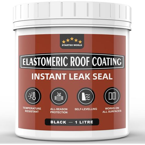 Étanchéité toiture caoutchouc liquide 1L noir, membrane élastique imperméable, sans primaire, résistante UV, revêtement pour toit plat, gouttière, béton, bois, métal, bitume (1/5)