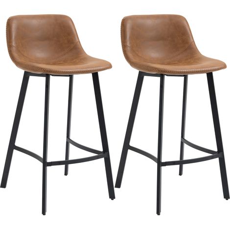 Bar Stools Set of 2, PU Lear Dining Stools with Backrest, Footrest, for Kitchen, Counter, Breakfast Bar, Brown (1/5)