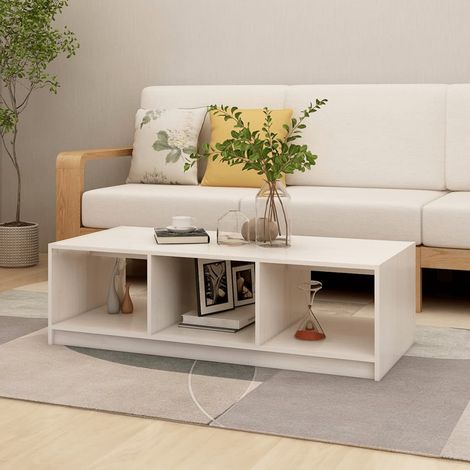 vidaXL Tavolino da Salotto Bianco 110x50x34 cm Legno Massello di Pino (1/5)