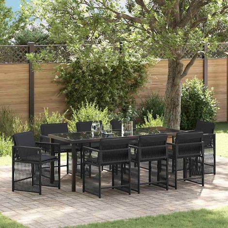 Conjunto de Comedor de Jardín 9 pcs Negro ratán sintético vidaXL (1/5)