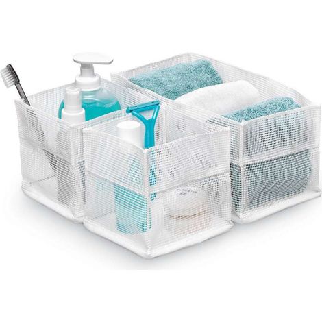 DOMOPAK - CESTI PER BAGNO RETTANGOLARI SET 3 PEZZI COLORI BIANCO O GRIGIO (1/2)