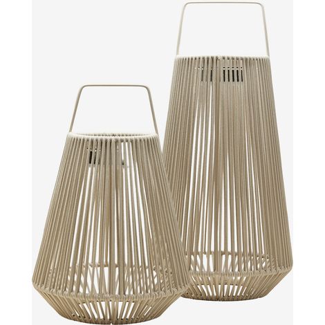 SKLUM Set aus 2 kabellosen LED-Solar-Tischlampen für den Außenbereich aus Eisen und geflochtener Liberian-Seil Beige Tapioca                                   (1/5)