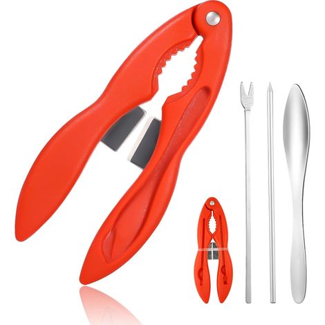Ensemble Outils Crustacés - Acier Inoxydable - Extraction Viande Facile - Pour Crevettes Crabes Homards - Set De 4 Pièces - Rouge (1/5)