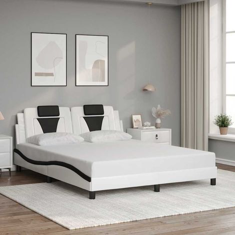 Bettgestell "Viana" ohne Matratze Weiß und Schwarz 160x200 cm Kunstleder (1/5)