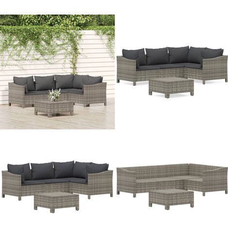 Salon de jardin 5 pcs avec coussins Gris Résine tressée - Salon De Jardin - Mobilier De Jardin - Meubles De Jardin - Set Salon Extérieur - Ensemble Salon D'extérieur - Home & Living