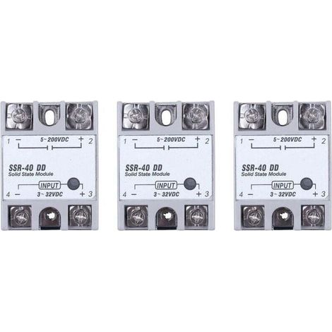 3 einphasige DC/DC-Halbleiterrelais SSR-40DD 40A Weiß/Silber für Leistungssteuerung (1/5)