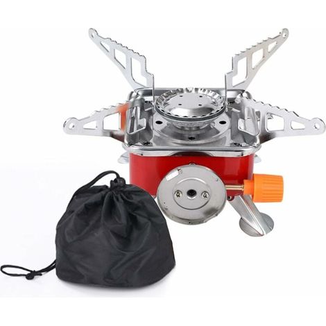Réchaud à gaz portable pour camping - Petit - Pliable - Coupe-vent - Réchaud à gaz - Mini pour camping/voyage (avec sac de rangement) (1/5)