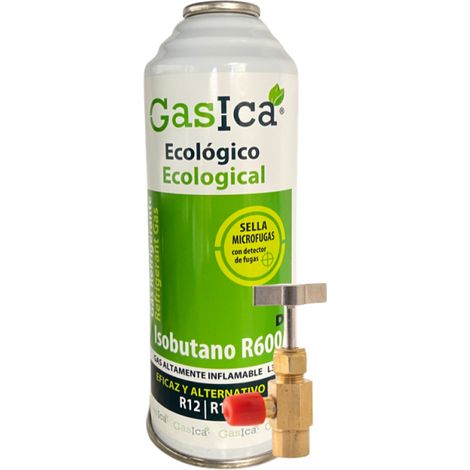 Gasica D2 226g  Sustituto R134a R12  Sella Fugas y Trazador Verde  Gas Ecológico HC  Con Válvula Incluida