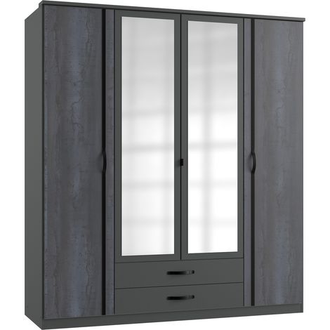Armoire placard, meuble de rangement coloris Graphite, rechampis noir - Longueur 179 x Hauteur 199 x Profondeur 58 cm -PEGANE- (1/3)