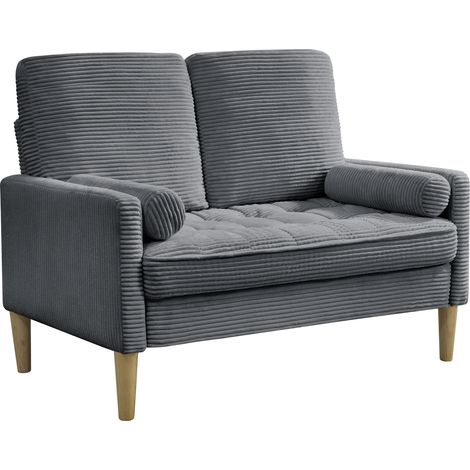 Sofá de 2 plazas en terciopelo acanalado gris, estilo escandinavo, patas de madera MODENUIT (1/5)