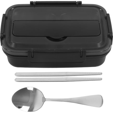 Boîte repas 4 compartiments acier inoxydable 304, contenant repas portable pour école bureau, noir. (1/5)