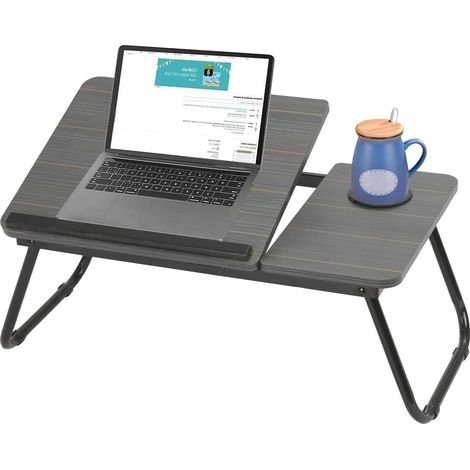 BALLSHOP Table de Lit Pliable pour Ordinateur Portable 55x32cm Plateau Multifonction avec Porte-Gobelet Bureau Portable pour Lecture Petit-Déjeuner (Noir) (1/5)