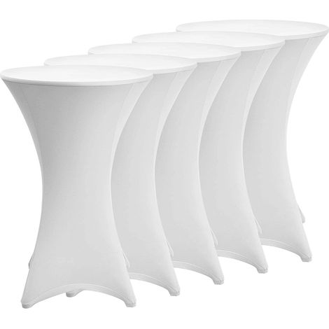 Jiubiaz 5er Set Stehtischhusse Stretch Weiß – Elastische Husse für Bistrotisch Ø 80–85 × 110 cm mit 4 Fußlaschen