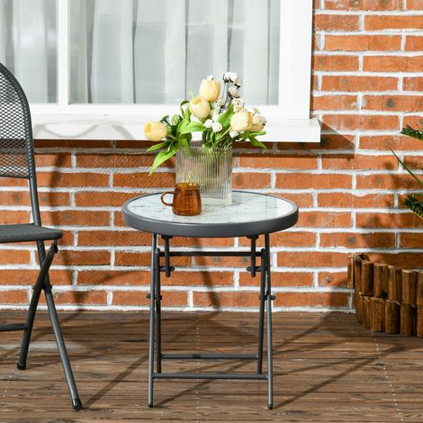 Klappbarer Beistelltisch, Outdoor-Klapptisch, mit Tischplatte aus gehärtetem Glas, für Terrasse, 45 x 45 x 50 cm, Weiß