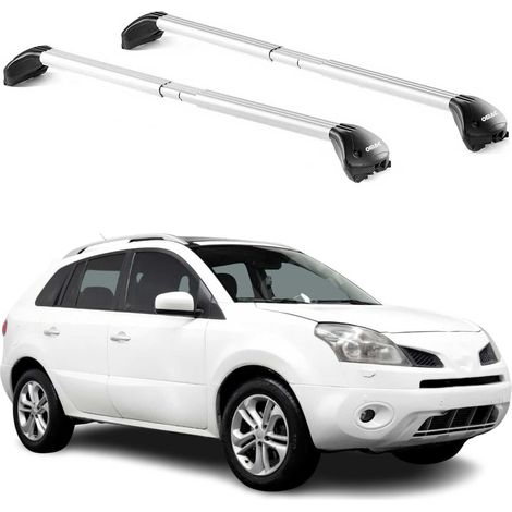 OMAC Barres de toit transversales certifiées TÜV pour Renault Koleos I 2008-2015 – Verrouillables (4 antivols) – Charge max 100 kg – Sangle inox + protection caoutchouc Argent (1/4)