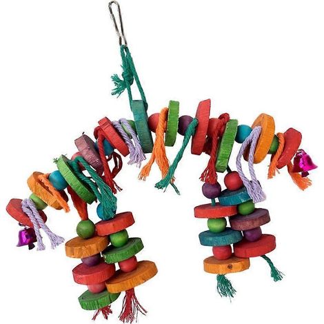 Oiseau jouet à mâcher en blocs tissés et perles, pendentif pour grincer les dents et user le bec – idéal pour le divertissement et l’entretien dentaire. (1/4)
